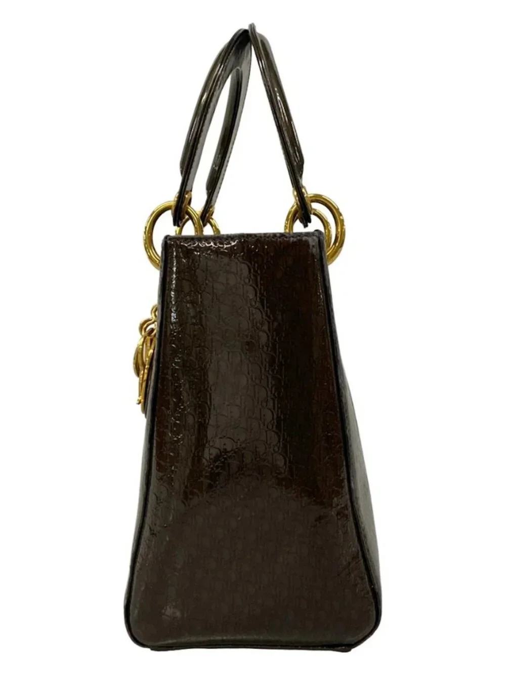 DIOR/ChristianDior Lady Dior Medium Bag Dark Brown Patent Leather Handbag